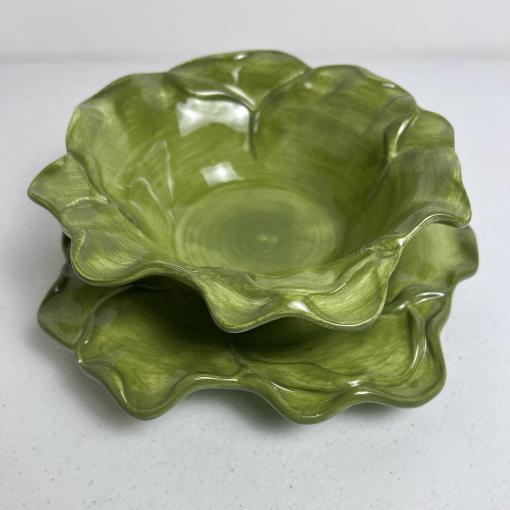Roscher & Co Antique Leaf Collection Salad Plate Soup Cereal Bowl Green